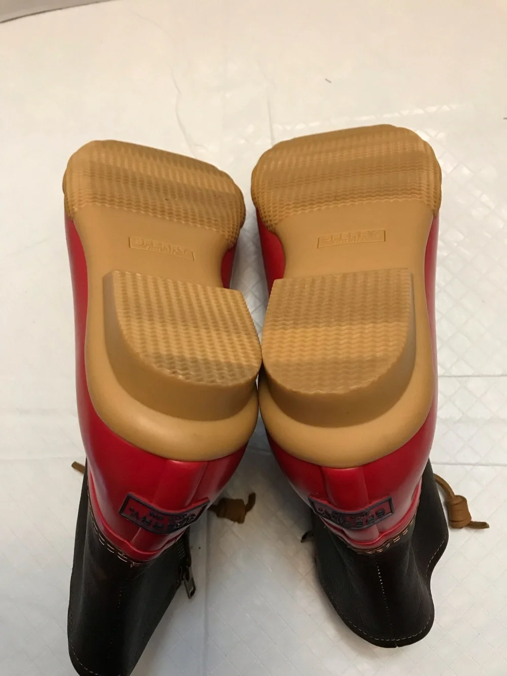 Sperry Red and Brown Waterproof Lace-Up Rain Boots